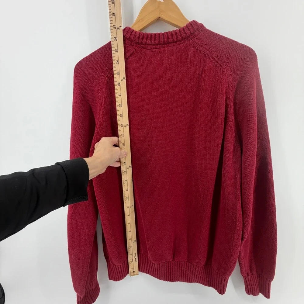 Lands End Drifter Mens Large Burgundy Red 100% Cotton Crewneck‎ Sweater L 42-44